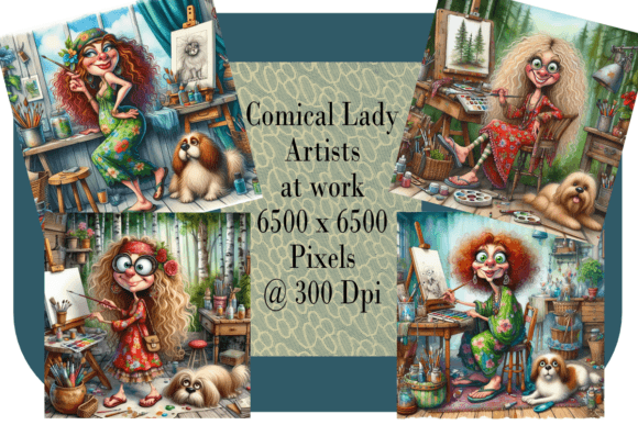Download Comical Lady Artists at Work - Artists Collection